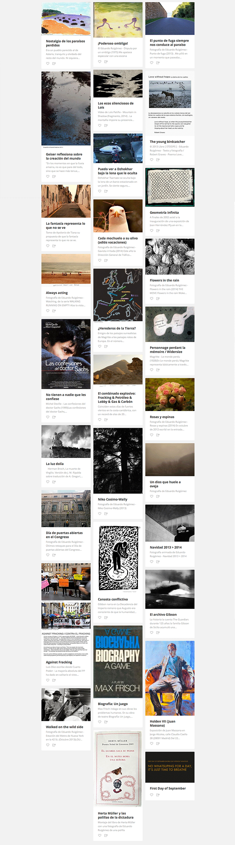 Índice del blog con algunas entradas de información.