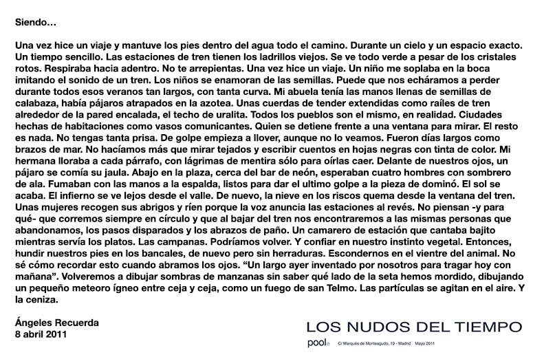 Texto escrito por Ángeles Recuerda para la presentación de la obra expuesta de Eduardo Ruigómez.