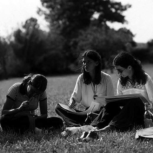 Grupo pintando en el campo.