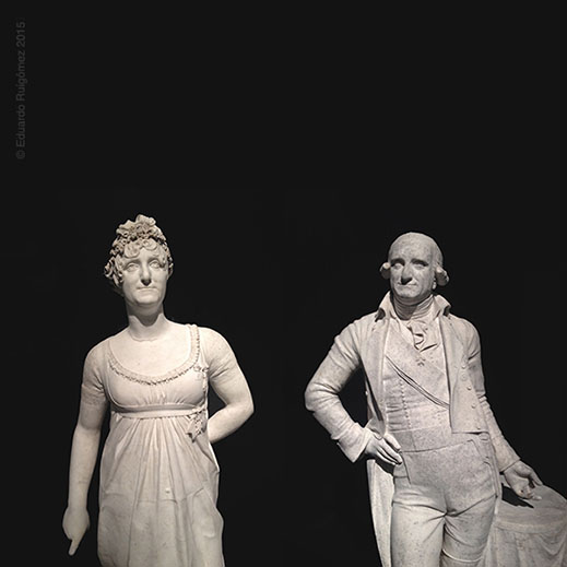 Esculturas de Maria Luisa de Parma (1751-1819) y de Carlos IV (1748-1819) en el Museo Arqueológico de Madrid.