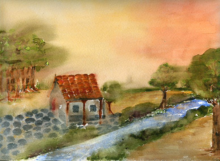 Casa de campo con río.