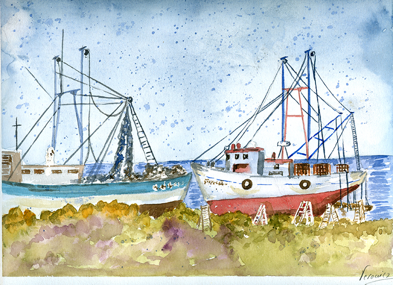 Reparando los barcos.