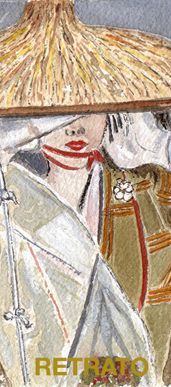 Mujer con sombrero vietnamita.