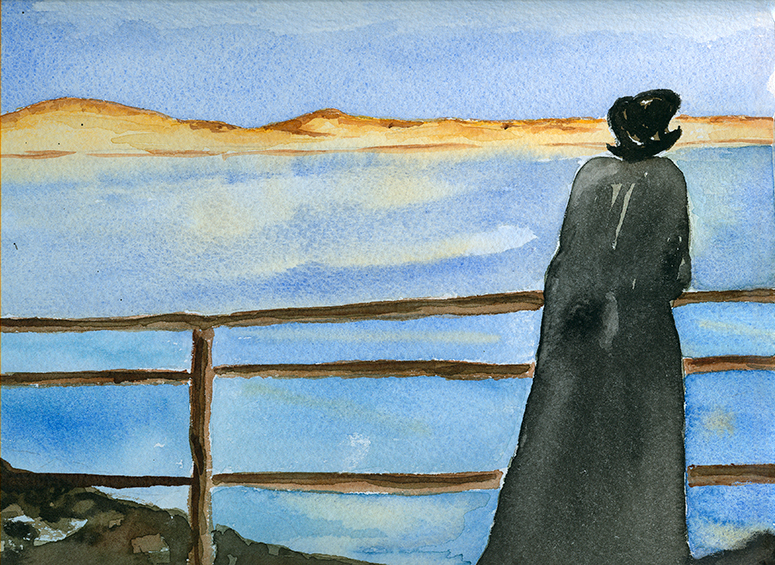 Mujer observando una playa.