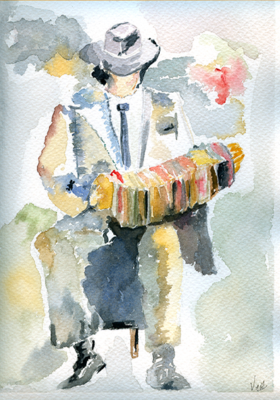 Acordeonista con sombrero.