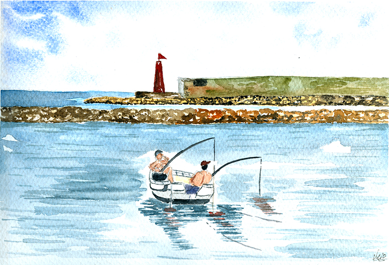 De pesca en la bocana de la bahía.