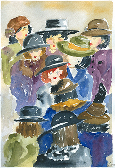 Grupo de mujeres con sombreros.